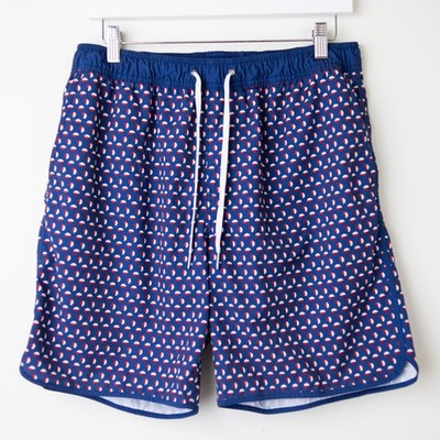 Fair Harbor Anchor Swim Trunks Mens Large Navy Blue Circles BreezeKnit Liner