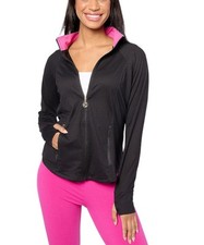Belle Body by Kim Gravel Athletic Pop of Color Zip Jacket Black