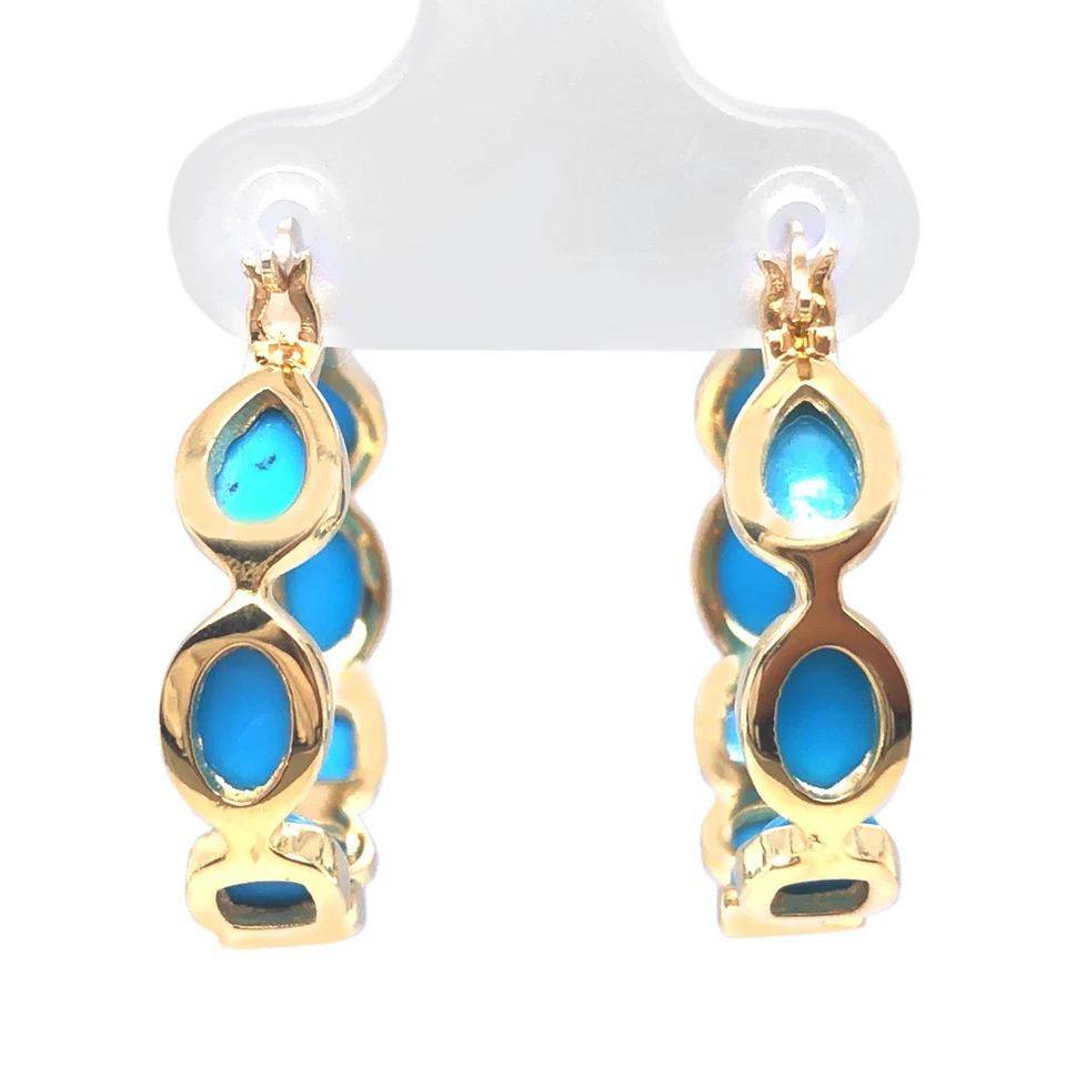 Natural Sleeping Beauty Turquoise Hoop Earring Women  925 Silver Gold Vermeil - Image 4 of 4