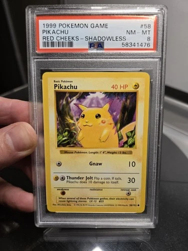 Pokémon 1999 Base Set Shadowless Pikachu Red Cheeks PSA 8 #58/102 English