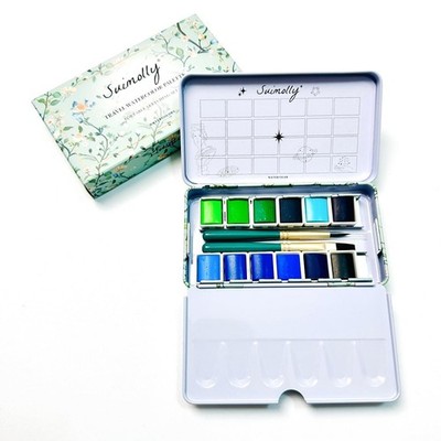 Watercolor Paint Set, 12 Colors Half Pans with Brush, Travel Portable Metal T...