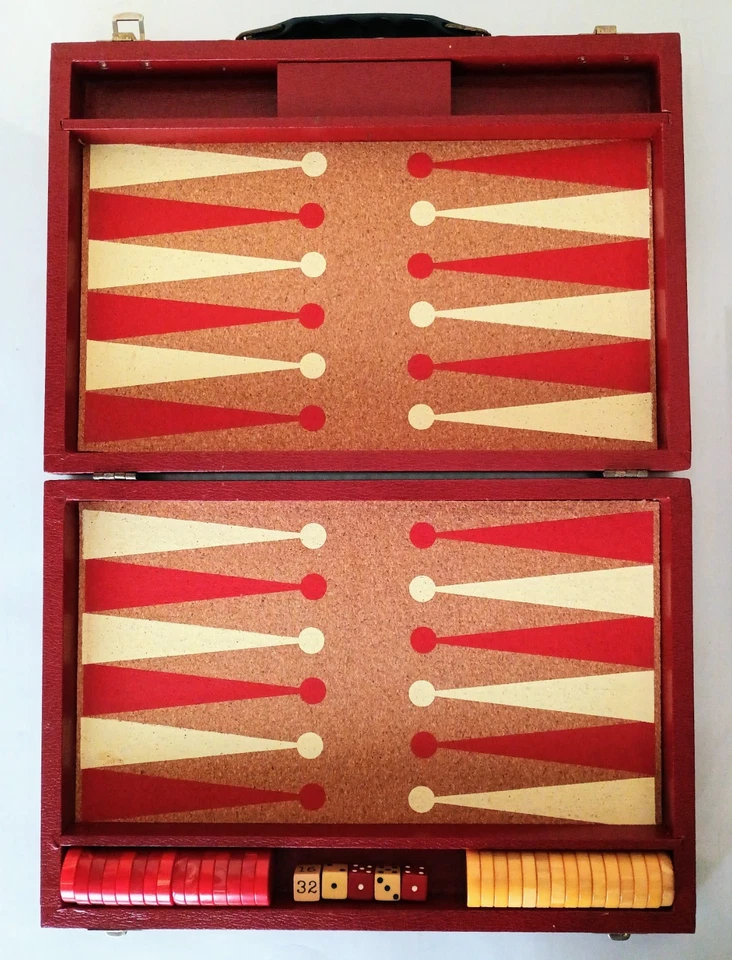 Vintage Bakelite Cardinal Backgammon Set Swirl Marbled Red Butterscotch Chips - Image 2 of 4