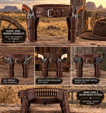 Cowboy Double Gun Holster Belt real Leather Western Dual Rig 11 Ammo Loops