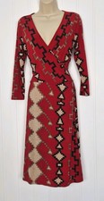 Lauren Ralph Lauren Wrap Dress Red Geometric Midi Stretch Smart Casual Size S