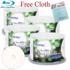 200 SmartBuy BD-R 6X 25GB White Inkjet Hub Printable Disc+FREE Micro Fiber Cloth
