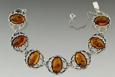 Genuine BALTIC AMBER Cognac Silver BRACELET Safetyty Chain 24g 180927-1