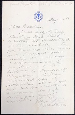 James Payn / 1880s-90s note on Cornhill Magazine stationary rejecting manuscript