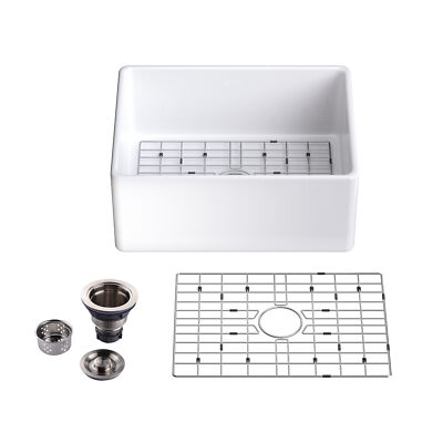 HOROW 24'' Ceramic Farmhouse Apron Kitchen Sink Single Bowl W/ Grid Strainer
