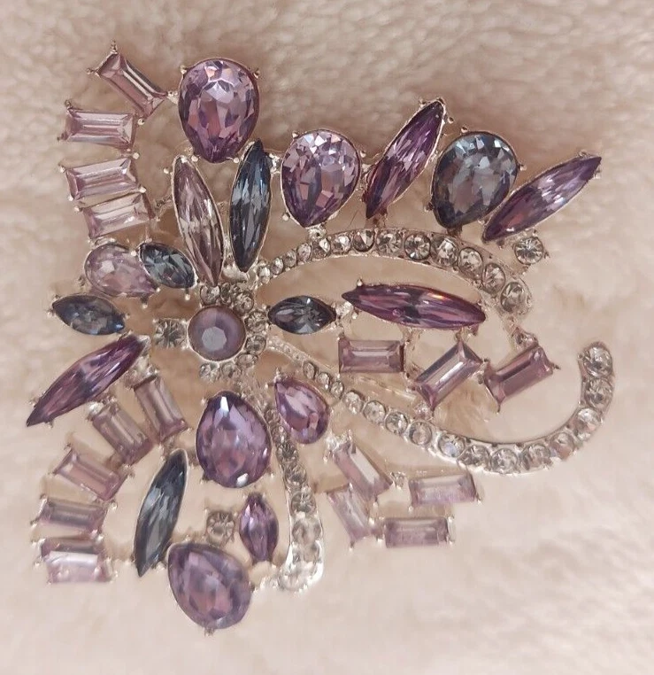 Nuevo Pin Napier Cristal Simulado Tono Plata Púrpura y Pulido Foto 3 de 4