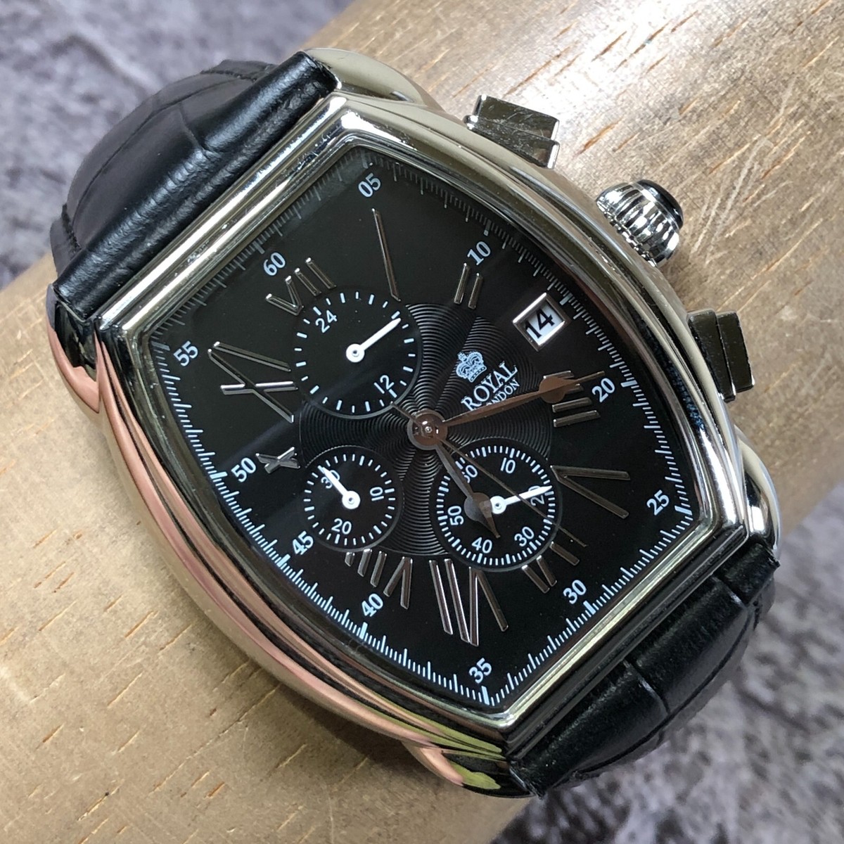 Royal London Men 41261-01 Dress Black Dial Chrono Leather Quartz