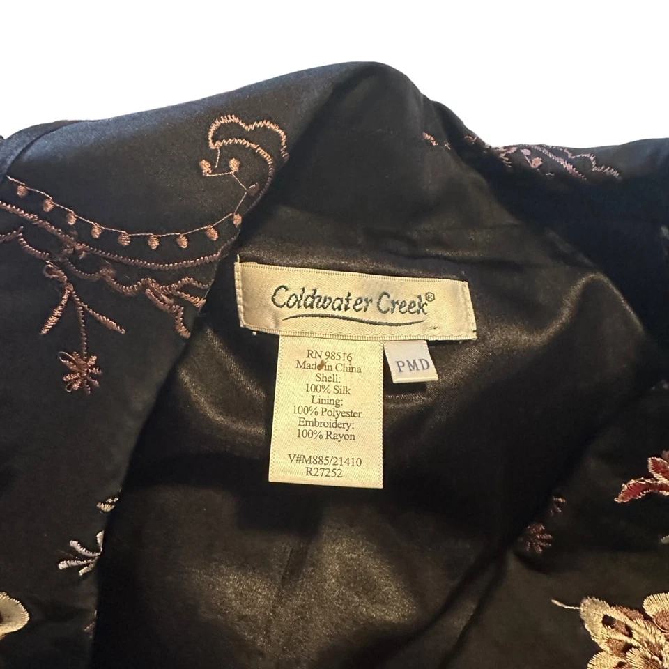 Chaqueta Coldwater Creek 100% Seda Negro Rojo Verde Floral Talla M Foto 3 de 4