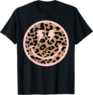 Leopard Smile Face Shirt Lightning Bolt Eyes Happy Face T-Shirt