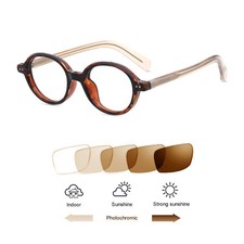 Vintage Round Transition Photochromic Brown Reading Glasses Sunglasses Readers