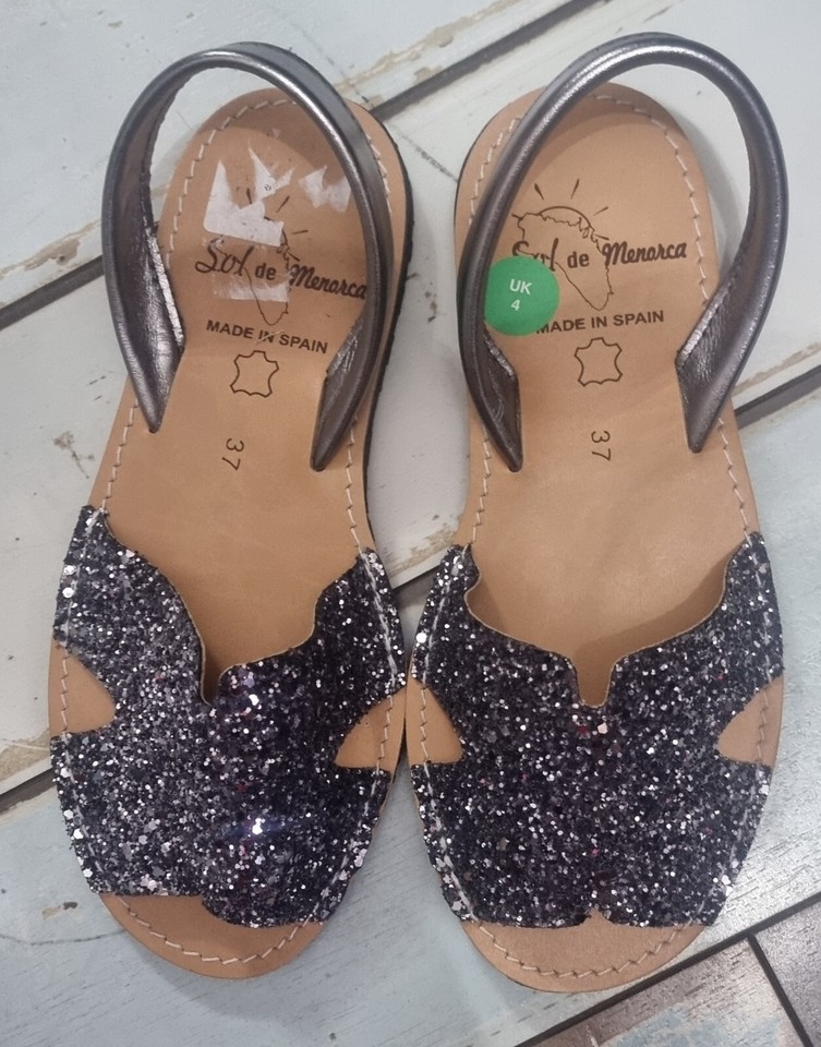 Spanish grey glitter leather Slip On Flat Slingback Sandals 37 UK 4