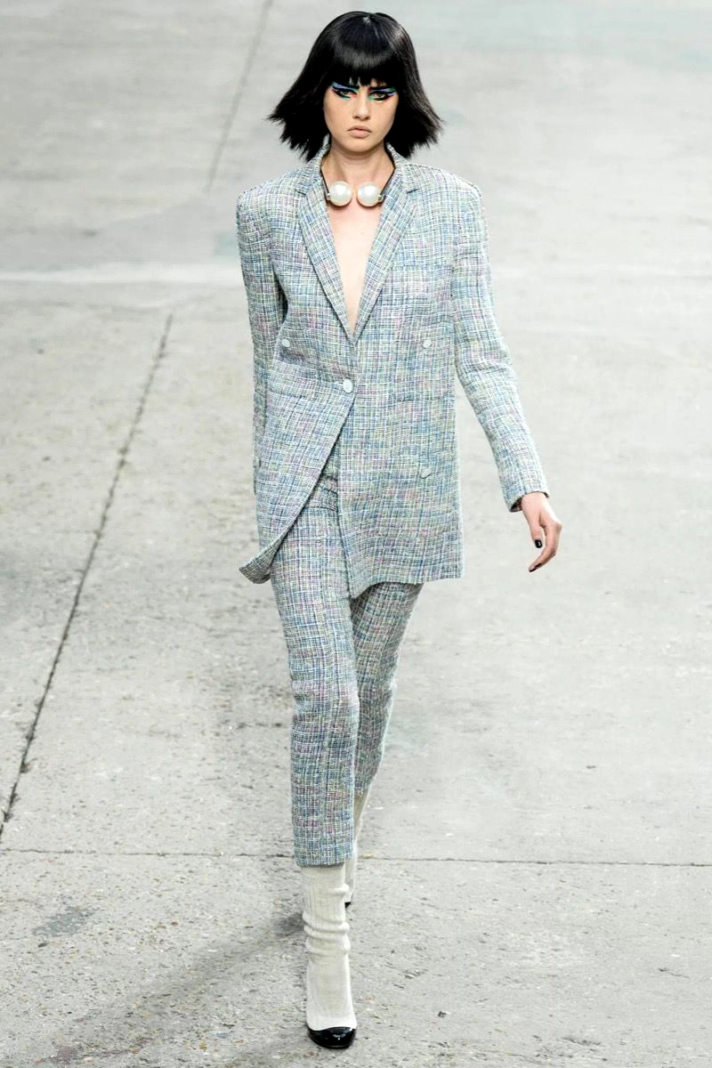 68894 auth CHANEL multicolor cotton 2014 14S CROPPED TWEED Pants