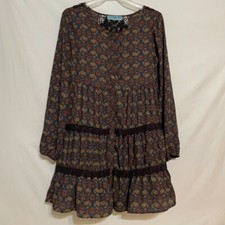 Dina Be Long Sleeve Back Detail Dress Floral Tiered Crochet Buttons Boho Sz S