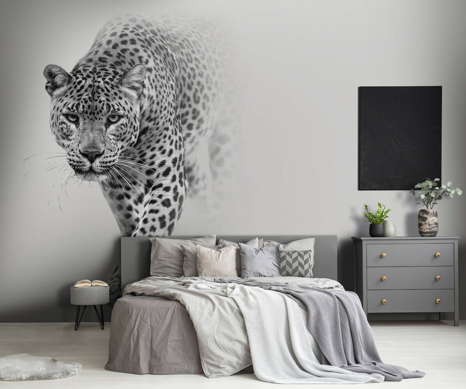 Vlies Fototapete Leopard Tiger Grau Jaguar Wohnzimmer TAPETE XXL Tiere KLEISTER