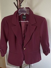 Xoxo Bergundy Blazer Ruched Sleeve Size Xs