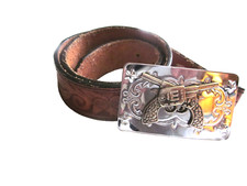 Silver Creek Collection Leegin Brown Leather Belt Crossed Pistol Buckle Boy's 24