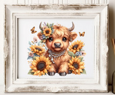 Cow Wall Art Print, Cute Cow With Necklace Wall Art Print, Farmhouse Decor 54