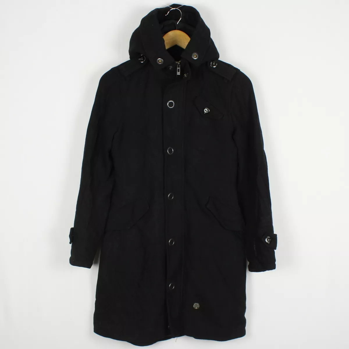 G Star Brut Laine Parka Femmes Veste TAILLE XS Noir Fermeture