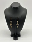 Vintage Black Beaded Rhinestone Earrings Gold Tone Hook Costume Estate Jewelry