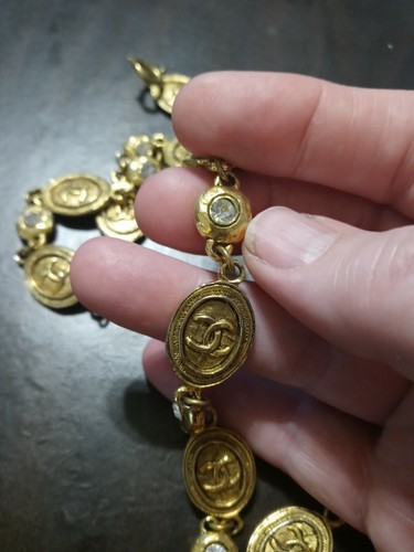 VTG Chanel Gold CC Coins & Crystals Necklace 32 in. - Picture 5 of 11