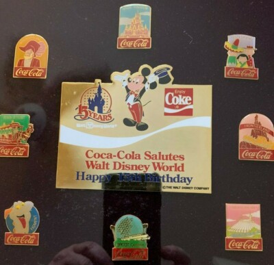 Coca Cola Salutes Disney 15th Anniversary - 60 Pin Framed Set - In