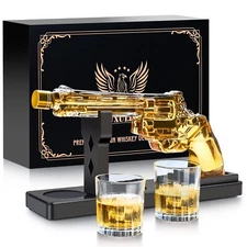 Whiskey Gun Decanter Sets for Men, Liquor Decanter Set with Two Shot Glasses,...