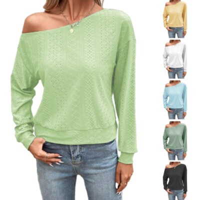 Women 2023 Fall Casual Long Sleeve Tshirt Shoulder Tunics Tops for Leggings