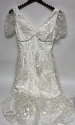Self-Portrait Ivory Blossom Sequin Three Tier Midi Dress - US Size 0
