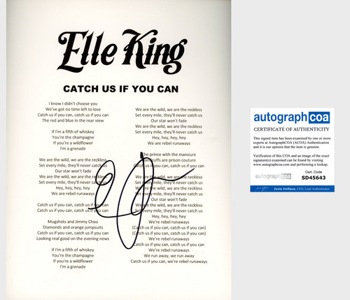 ELLE KING SIGNED CATCH US IF YOU CAN LYRICS SHEET w/PROOF & AUTOGRAPH COA ACOA