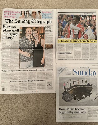 The Sunday Telegraph 6th October 2024 6/10/24 October 7th A Year On & Arsenal