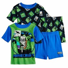 Minecraft 4 PC Short Sleeve Tight Fit Cotton Pajama Set Boy Size 10