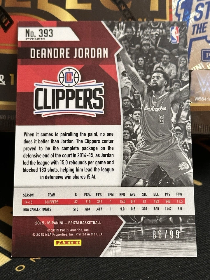 2015-16 Panini Prizm #393 DeAndre Jordan Los Angeles Clippers Purple SP /99 - Image 2 of 2