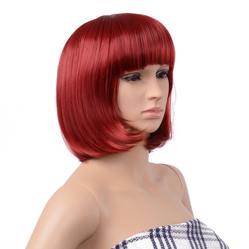 Black Brown Blonde Red Short Straight Bangs Bob Women Hair Wig Full Wigs + Cap - Picture 15 of 17