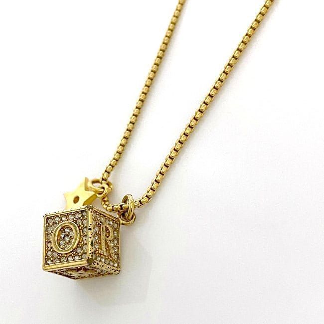 すぐ届く!DIOR Cube ネックレス Christian Dior Cube Necklace Gold Dice GP Rhinestone Chain
