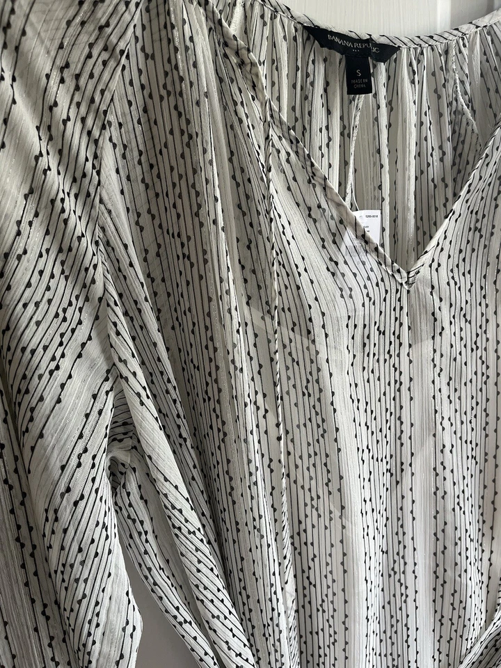 VESTIDO MAXI BOHO Banana Republic NUEVO CON ETIQUETAS TALLA $120 PEQUEÑO Blanco Transparente Metálico Foto 4 de 4