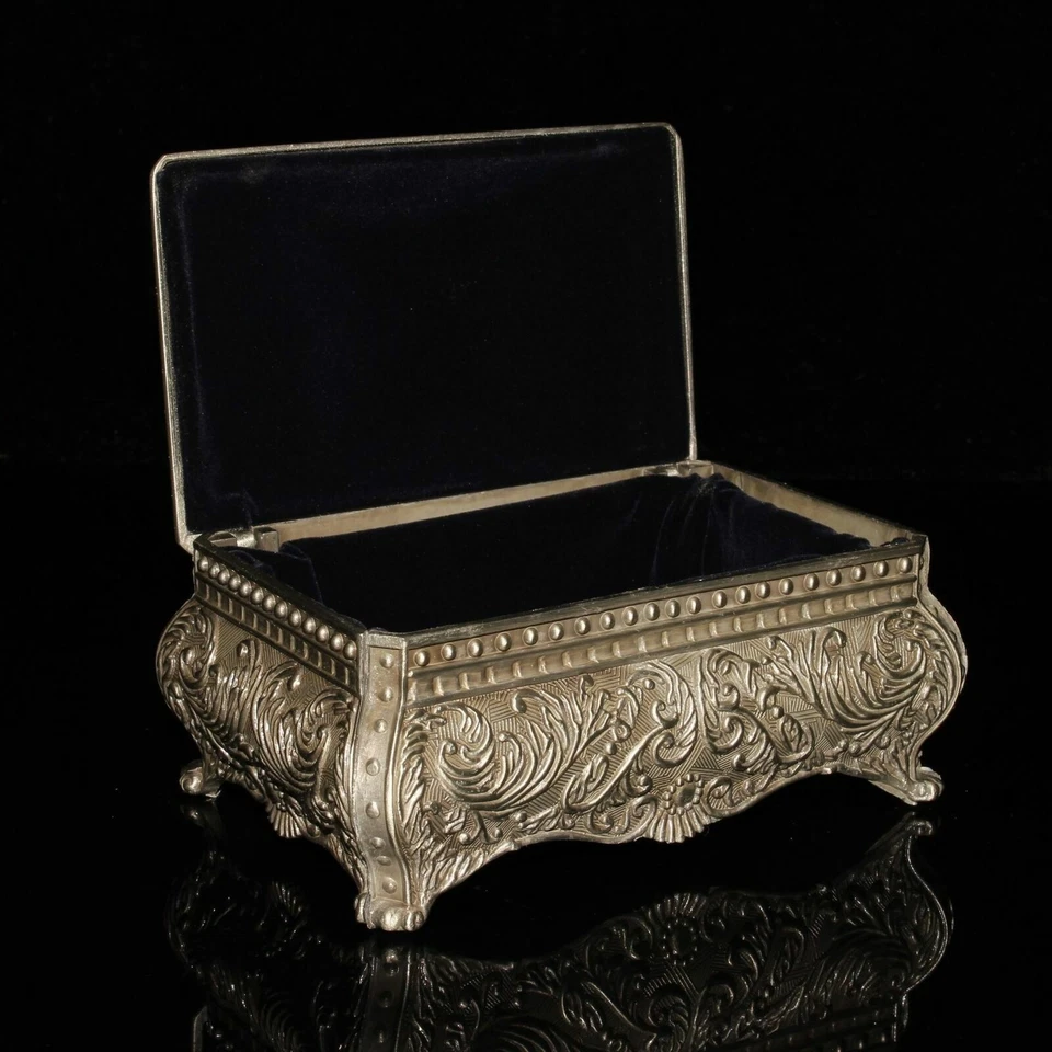 Joyero con incrustación de gemas de bronce antiguo antiguo de 5,1" de China Foto 4 de 4