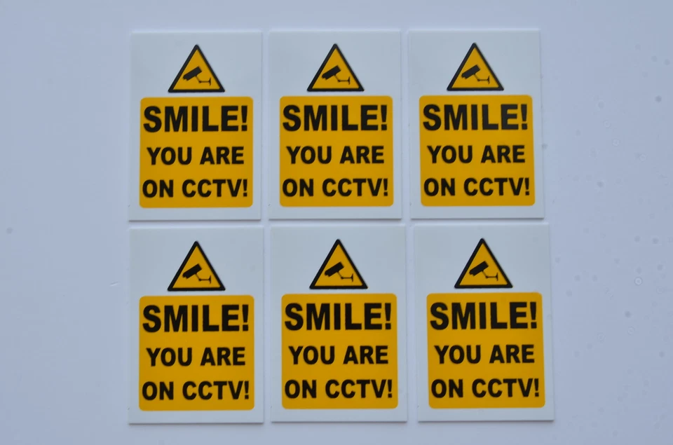 6 X SMILE! YOU ARE ON CCTV! signs or stickers 70mmx50mm camera security warning