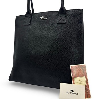 Etro Leather Black Tote Bag Authentic Women's Large Shoulder Handbag