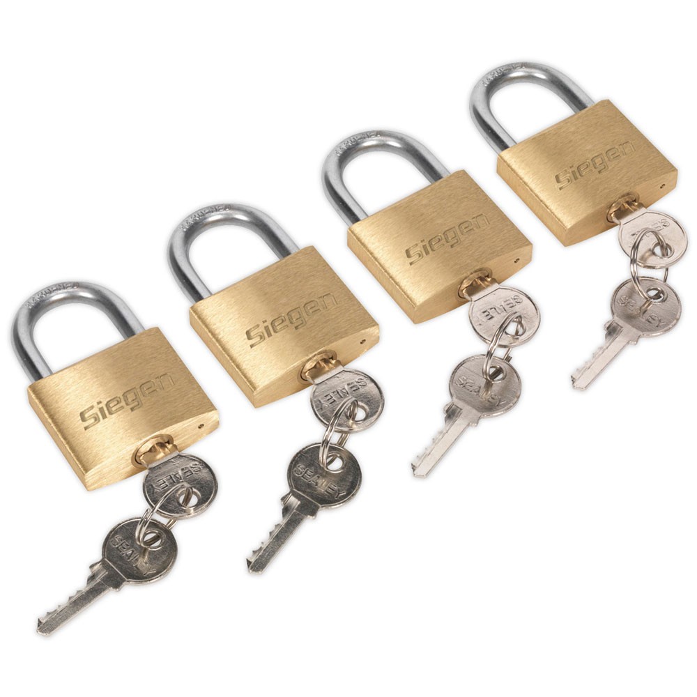 Siegen Brass Body Padlock with Brass Cylinder 40mm Key Alike Pack Of 4