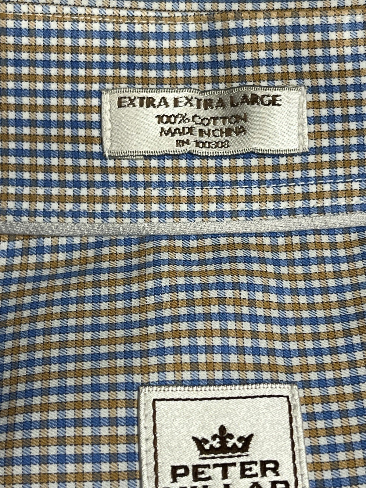 Peter Millar Blue Tan Checked Pattern Long Sleeve… - image 7