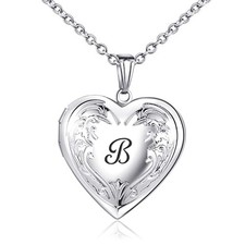 Locket Necklace that Holds Pictures Initial Alphabet A-Z Letter Pendant Nec - 12