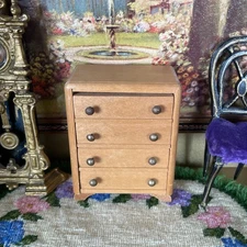 Vtg 50s Dollhouse Strombecker Dollhouse Walnut Wood Furniture Bedroom Dresser