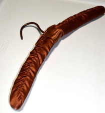 VTG 50s 70s Soft Padded Cinnamon Brown Satin Wrapped Wood Hanger 16" Standard