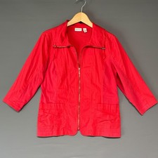 Zenergy by Chico's Red Ripstop Full Zip Jacket 3/4 Sleeve Size 1 Medium Womens