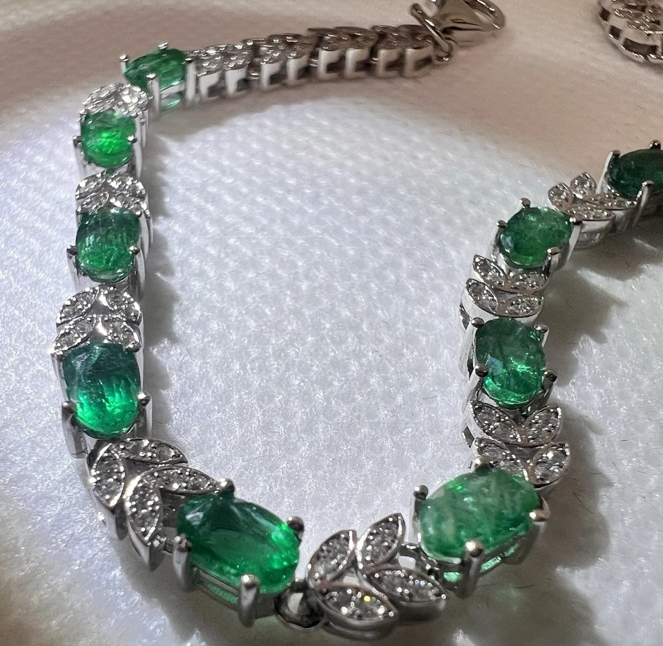Pulsera Esmeralda Natural Genuina 2.82 Ct Verde Vivo Ojo Limpio Hoja Diseño 7.07g Foto 2 de 4