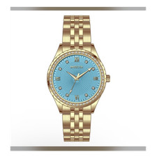 Invicta Angel Women s Gold Tone Quartz Bracelet Watch Blue Dial Crystal Bezel