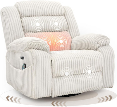 Power Swivel Rocker Recliner with Massage, Heat & USB in Pale Grey